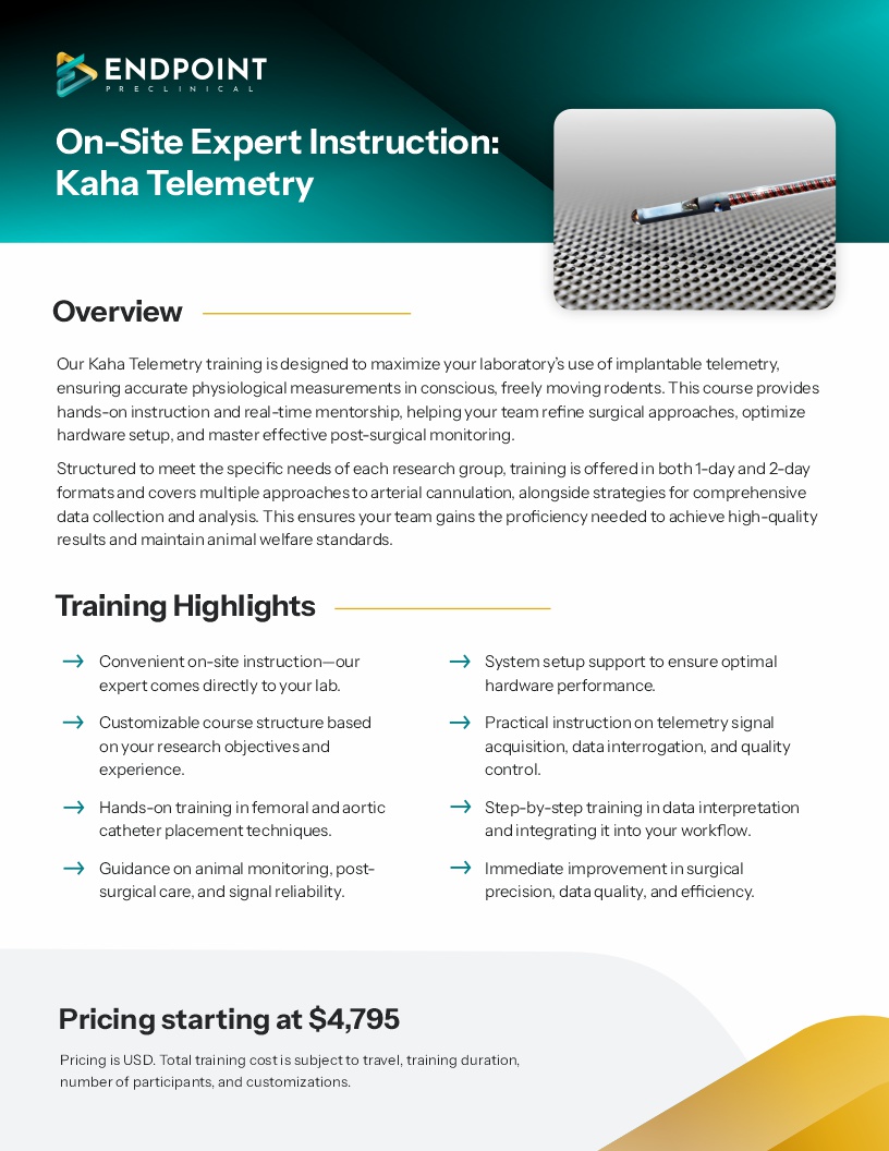 Flyer: Endpoint Preclinical On-site Kaha Telemetry Training